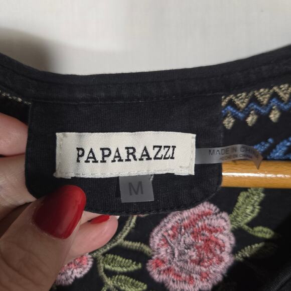 Paparazzi Embroidered Floral Shirt Top Blouse Cotton Boho Hippie Cottage Medium - Picture 4 of 8